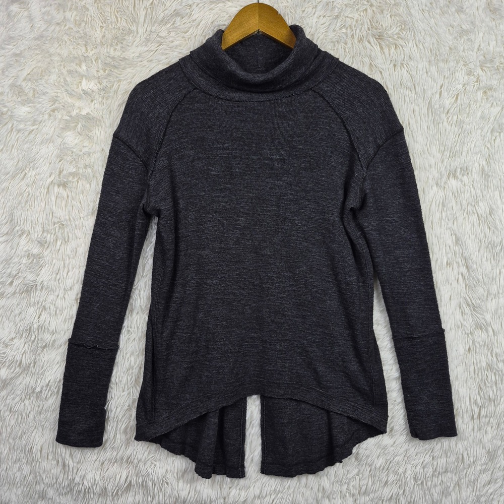We The Free Charcoal Gray Cowl Split Back Thermal Tunic Sweater XS Coastal Boho
